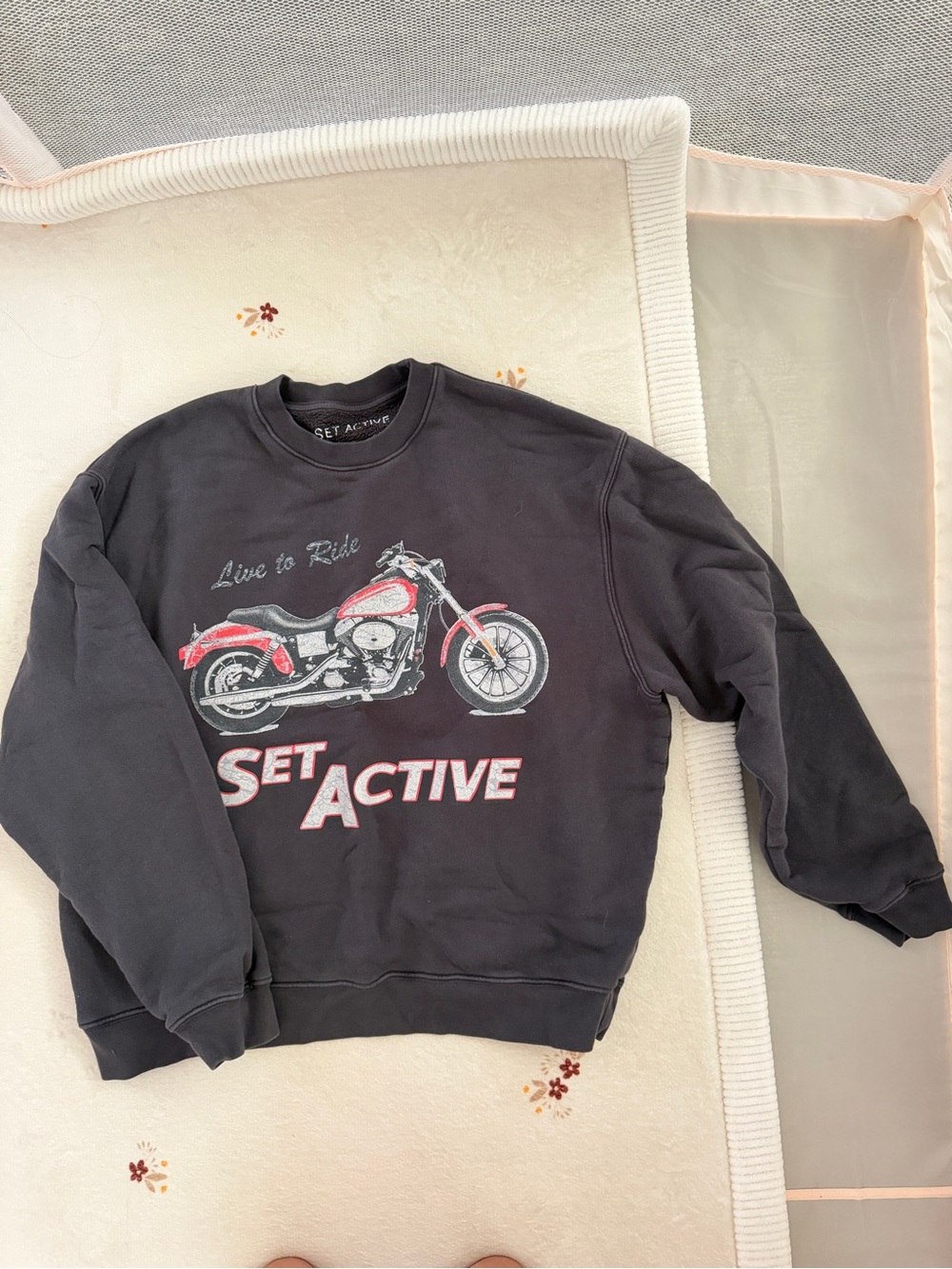SET Active Black Crewneck Sweatshirt with Red Motorcycle Graphic